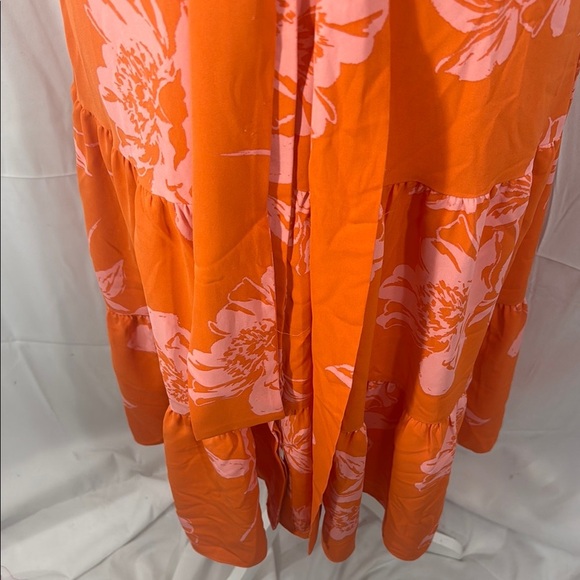 Nicole Miller Orange Midi Dress Buttoned Tie Front Size 8 - Picture 4 of 12